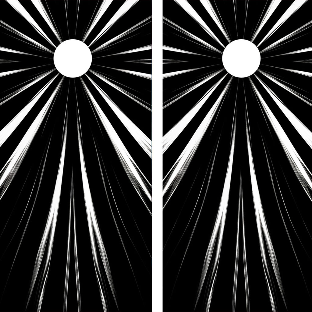 Black and White Solar Rays Cornhole Set - Design 17