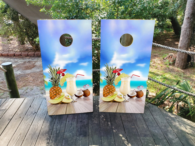 Pina Coladas on the Beach Cornhole Set
