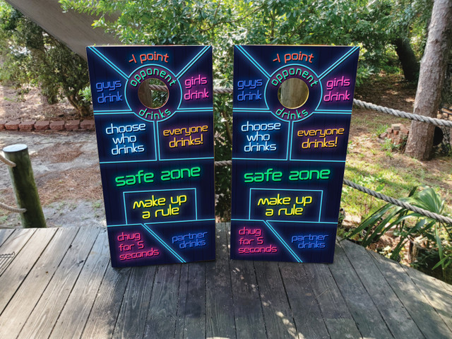 Neon Drinking Game Cornhole Set - Design 2