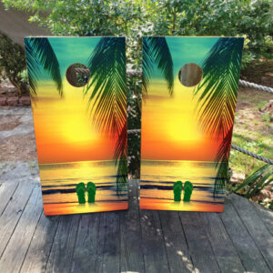 Beach Sunset with Flip Flops Cornhole Set