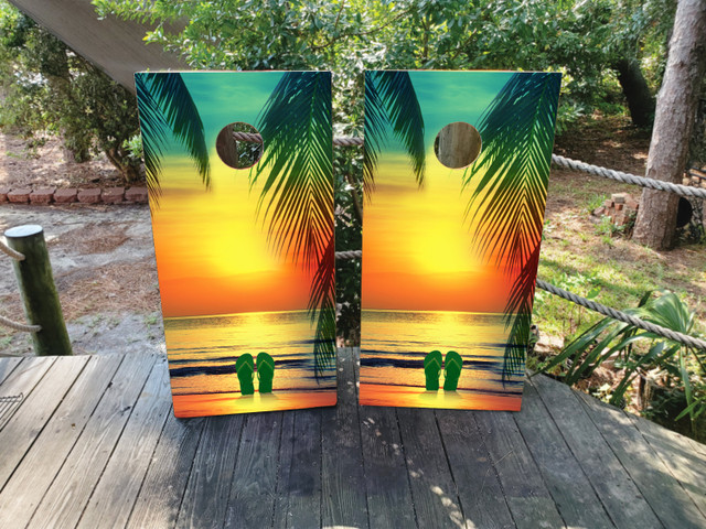 Beach Sunset with Flip Flops Cornhole Set