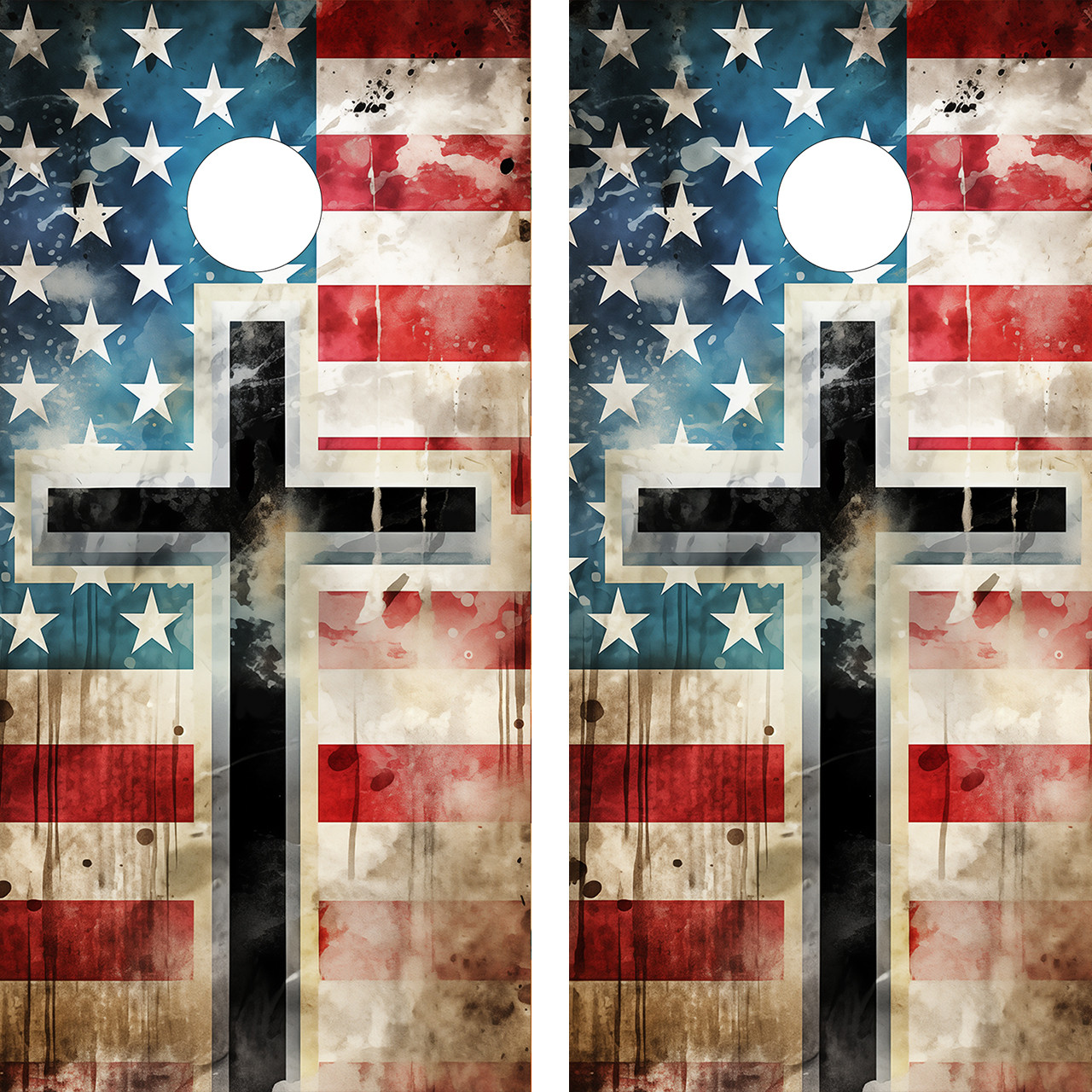USA Flag & Cross Cornhole Board Set - Design 1