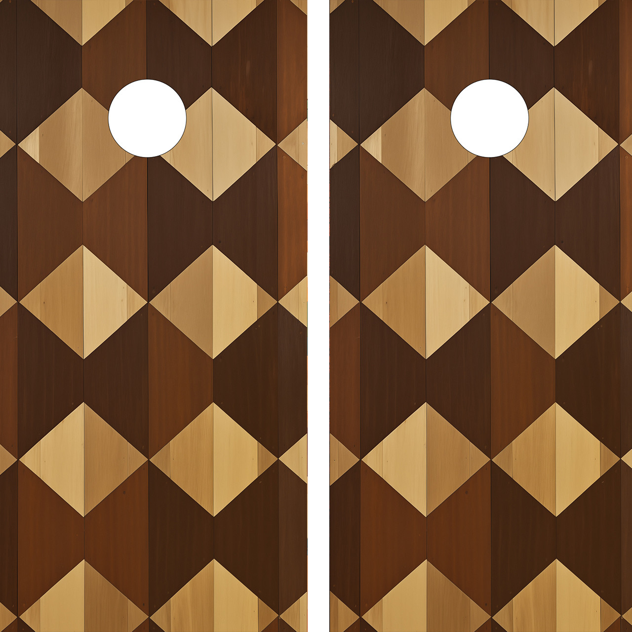 Checkered Wood Grain Cornhole Set - Design 24