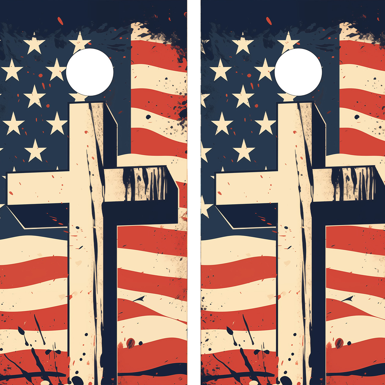 USA Flag & Cross Cornhole Board Set - Design 2