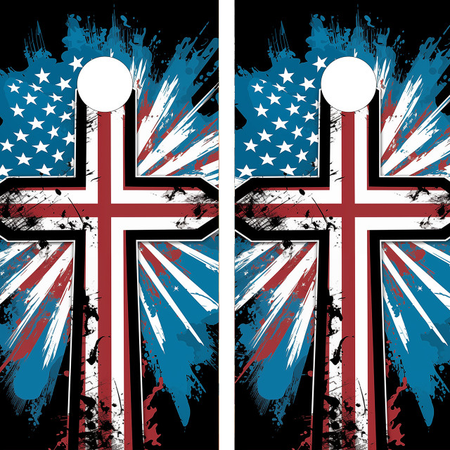USA Flag & Cross Cornhole Board Set - Design 3