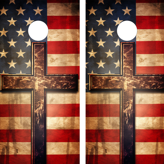 Cross & USA Flag Cornhole Set - Design 7