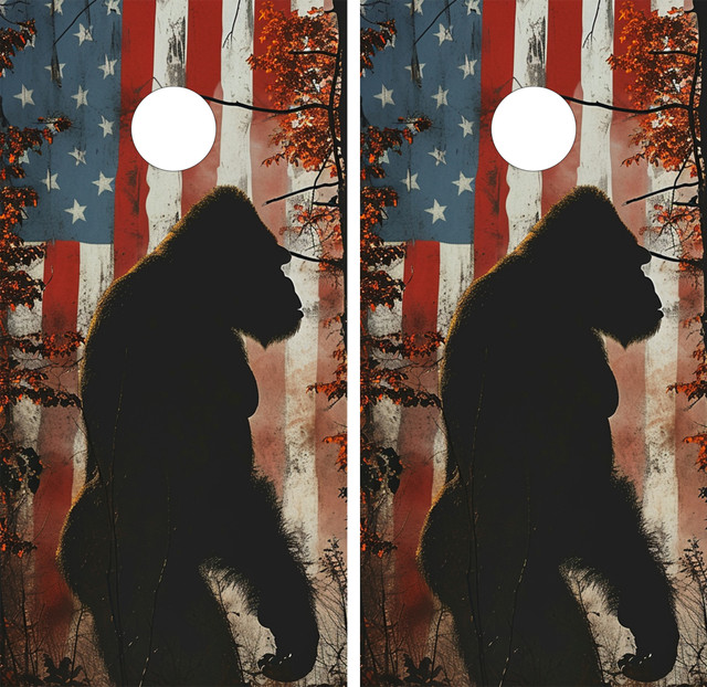 Big Foot & USA Flag Cornhole Set - Design 4