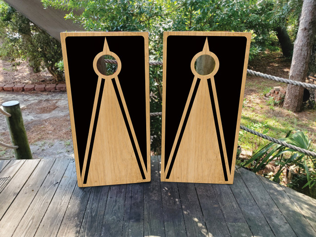 Black & Natural Wood Grain Cornhole Set