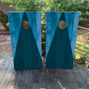 Blue Woodgrain Triangle Cornhole Set