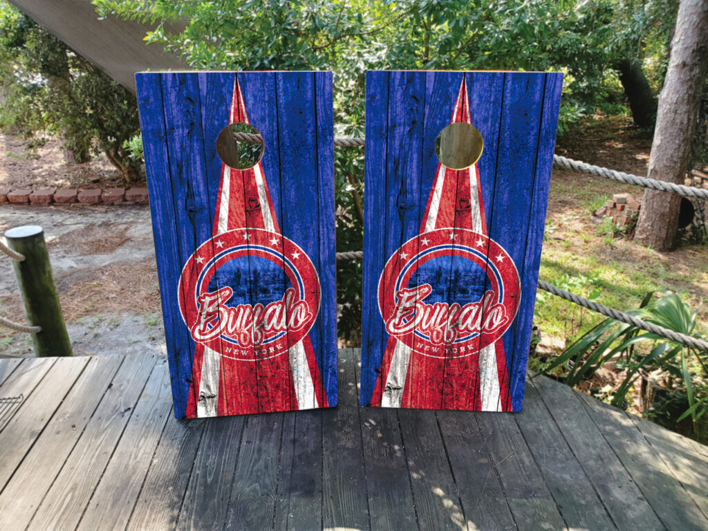 Buffalo Sports Colors Cornhole Set - Design 2 (Wood Grain)