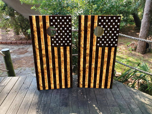 Burnt Wood / USA / American Flag Cornhole Set