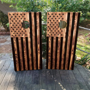 Burnt Wood / USA / American Flag Cornhole Set - Design 2