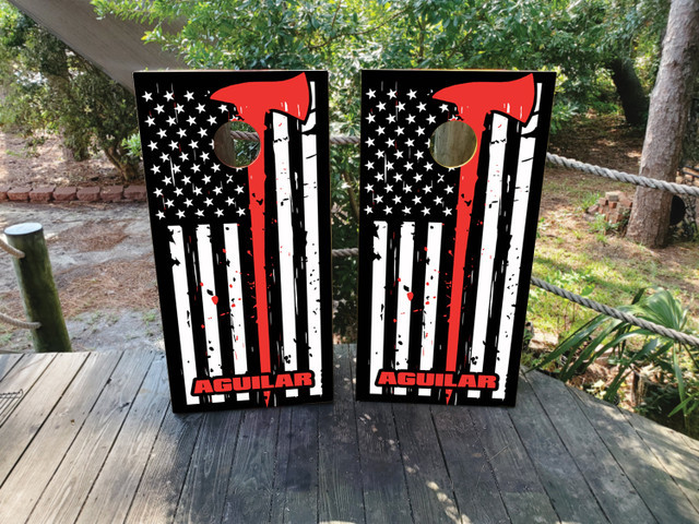 CUSTOM Firefighter Thin Red Line Cornhole Boards - Design 7