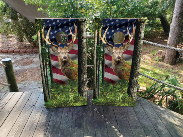 USA Flag Deer Hunter Cornhole Set - Design 5