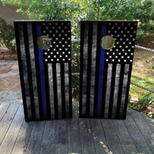 Distressed Thin Blue Line Police Flag Cornhole Set - Design 1