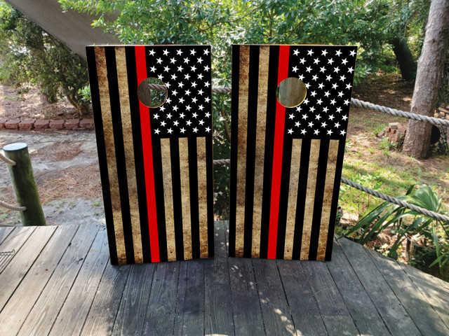 Firefighter Thin Red Line Cornhole Set - Design 1