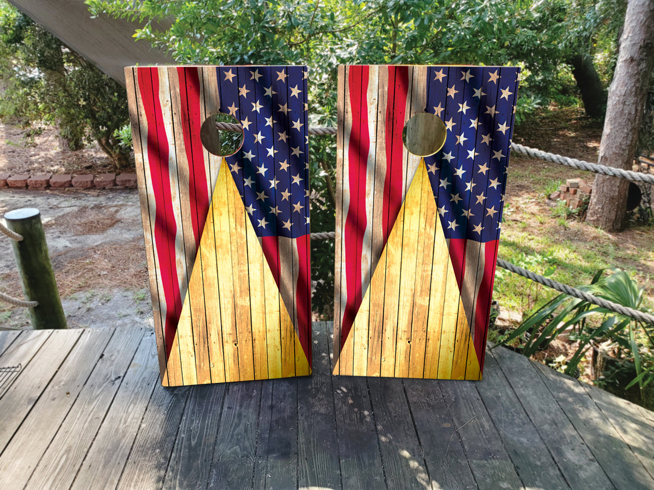 Golden USA / American Flag Cornhole Set