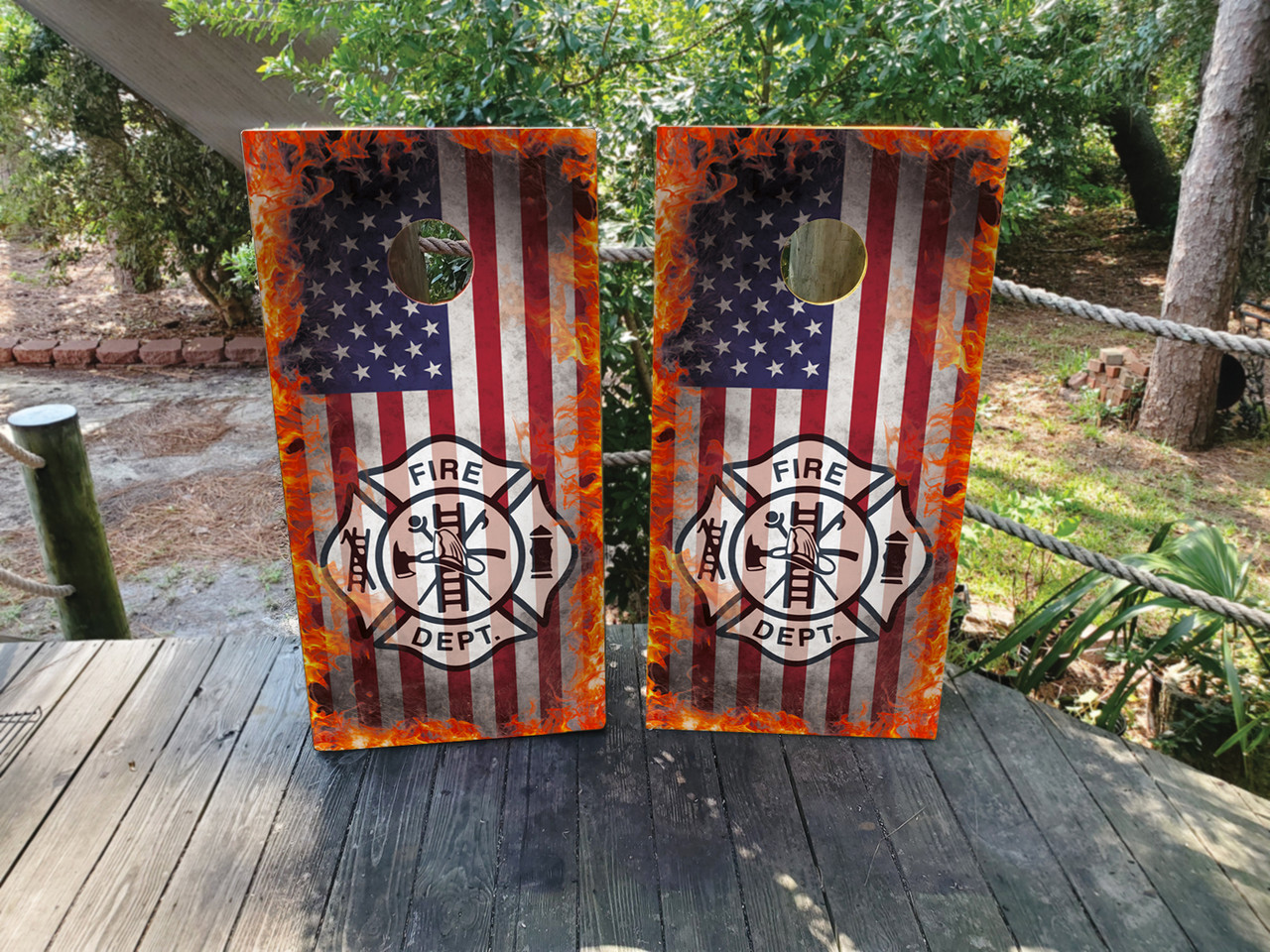 Firefighter USA Flag Cornhole Set - Design 4