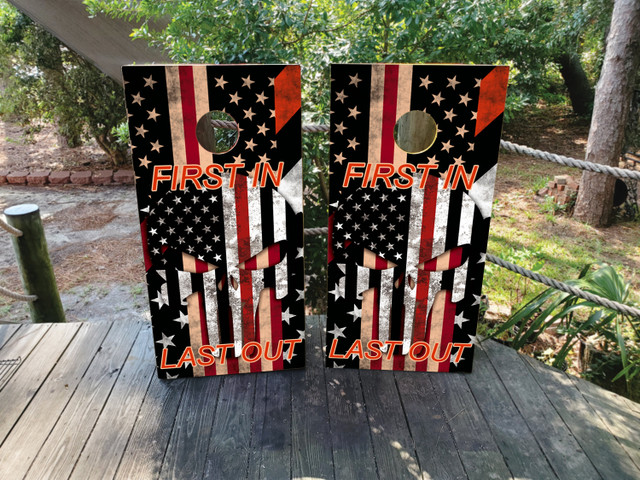 Firefighter Thin Red Line Cornhole Set - Design 3