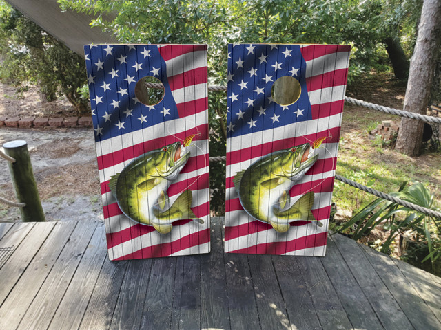 USA Flag & Fishing Cornhole Board Set - Design 1