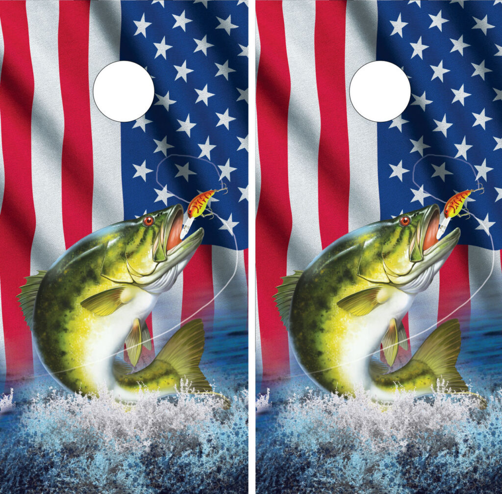 USA Flag & Fishing Cornhole Board Set - Design 2