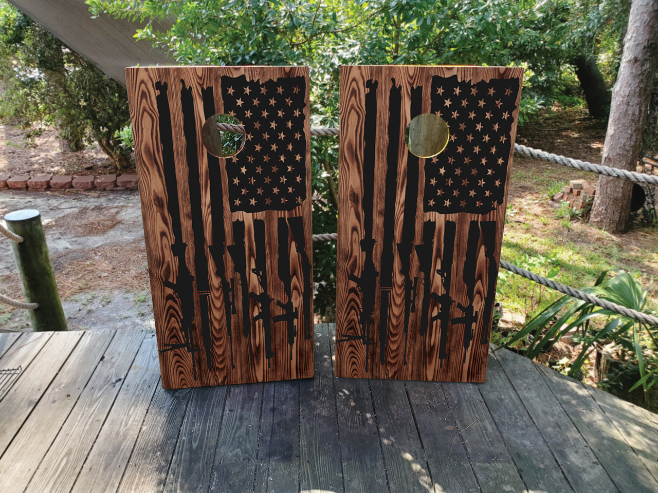 USA / Wood Grain Americana Cornhole Board Set - Design #1