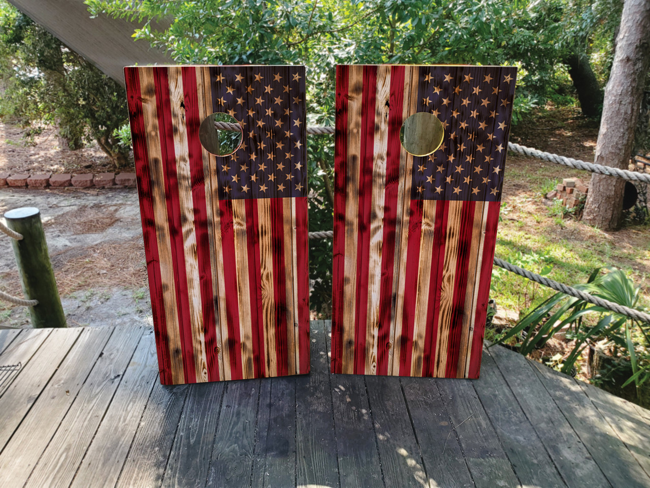 Wood Grain USA / American Flag Cornhole Set