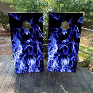 Blue Fiery Flames Cornhole Set