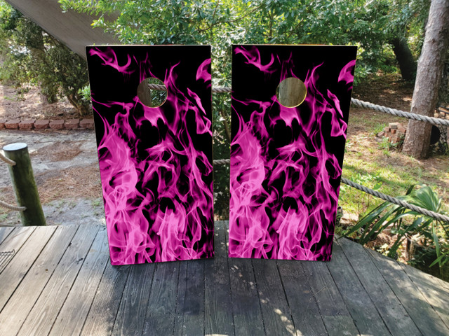 Pink Fiery Flames Cornhole Set