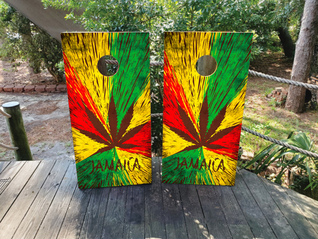Jamaican Flag / Weed Themed Cornhole Boards - Design 2