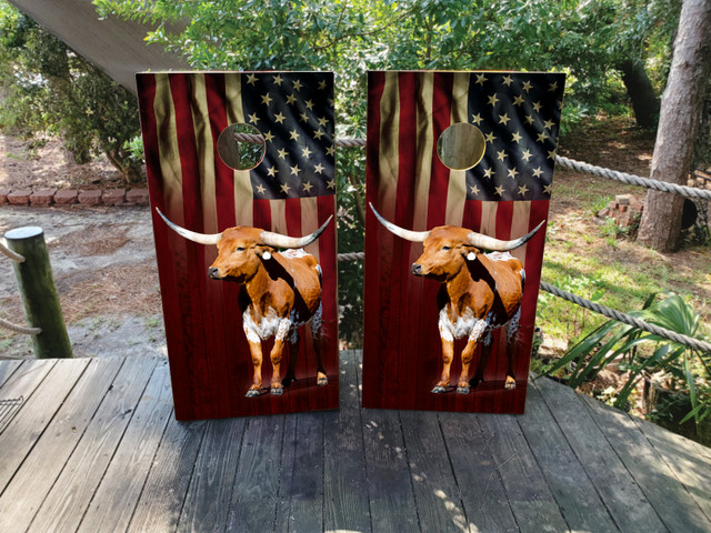Texas Longhorn USA Flag Cornhole Boards