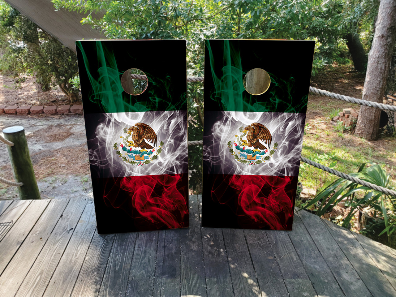 Smokey Mexican Flag Cornhole Boards