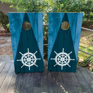 Blue Grain Nautical Ship Wheel Cornhole Set