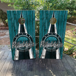 Phildadelphia Sports Colors Cornhole Boards - Design 2 (Wood Grain)