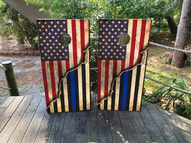 USA / Thin Blue Line Police Flag Cornhole Board Set - Design 2