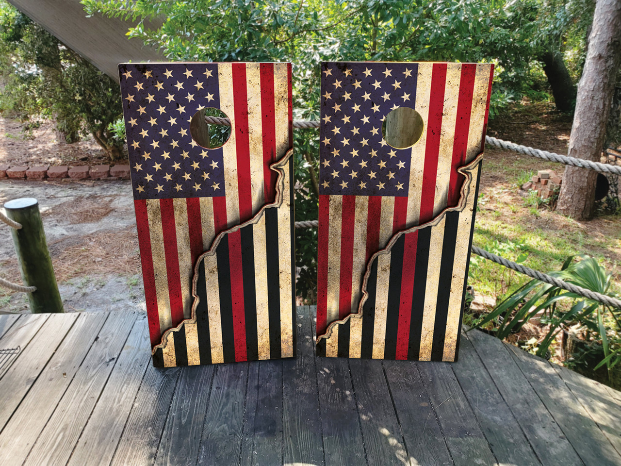 Firefighter Thin Red Line, USA Flag Cornhole Set - Design 6