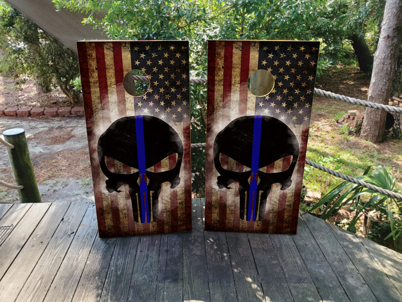 Police Skull / Thin Blue Line Cornhole Set