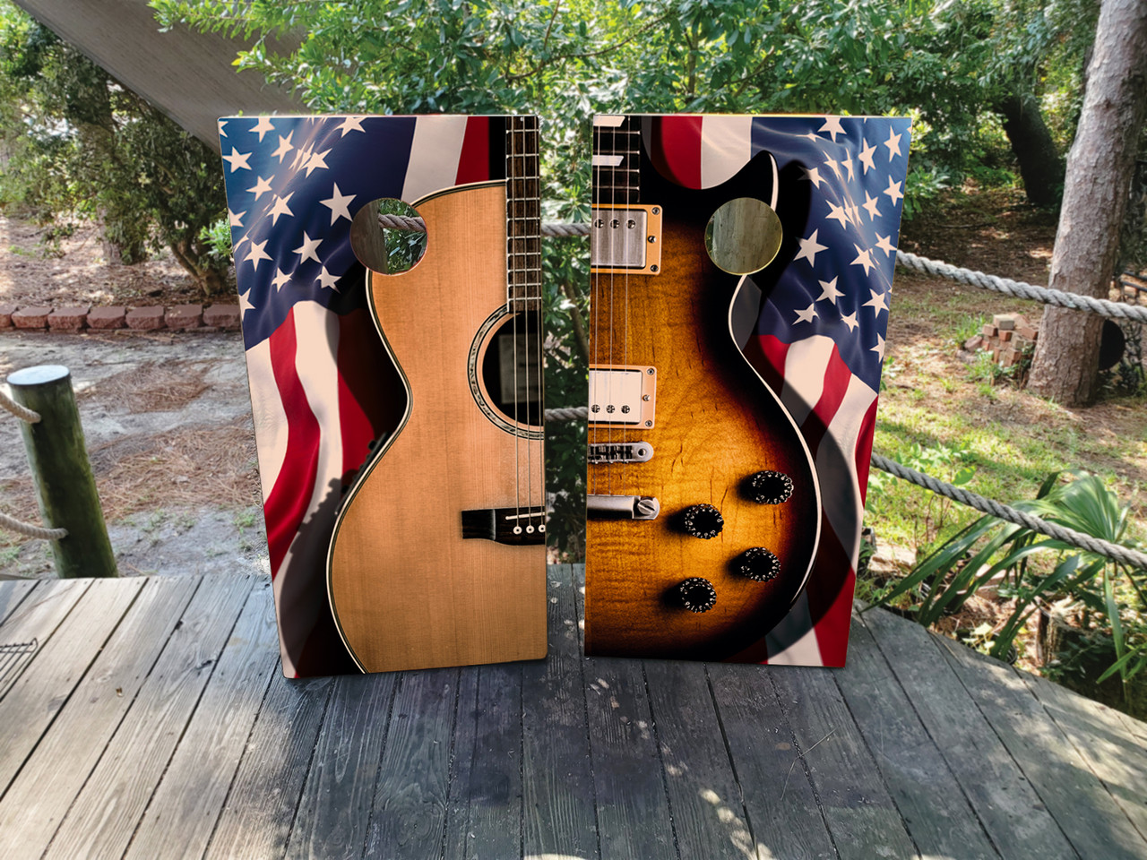 Country and Rock Guitars USA Flag Cornhole Set - Design 1