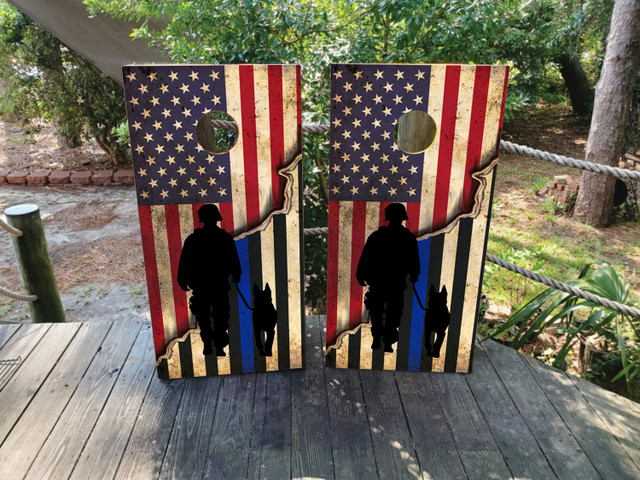 USA / Thin Blue Line, K9 Police Flag Cornhole Board Set - Design 3