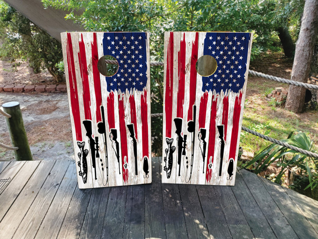 USA Flag / Hunting Cornhole Set