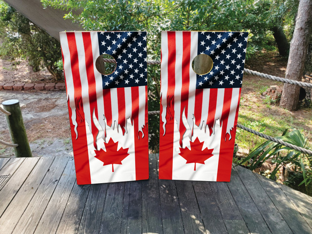 Waving USA / Canadian Flag Cornhole Set