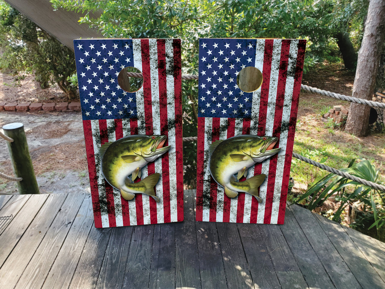 USA Flag & Fishing Cornhole Set - Design 3