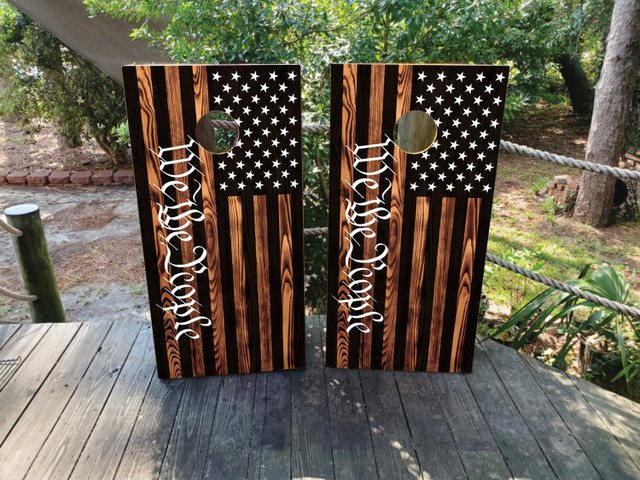 We the People Burnt USA Flag Cornhole Boards