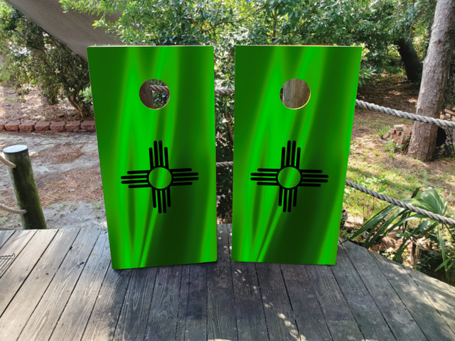 Green Zia Flag Cornhole Boards