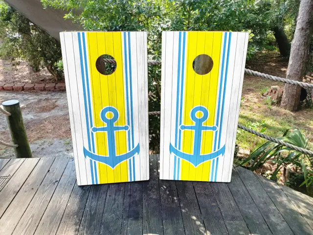 Yellow and White Anchor Cornhole Boards