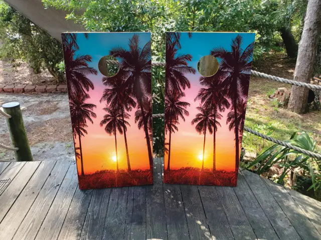 Pink Beach Sunset Cornhole Boards