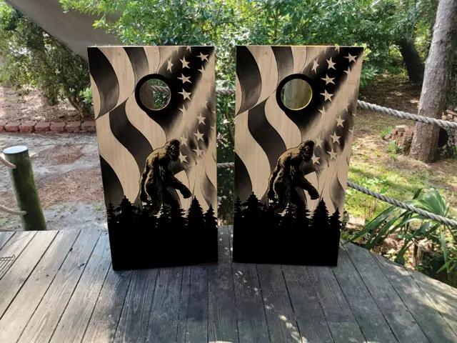 Big Foot & Police Thin Red Line Flag Cornhole Wraps
