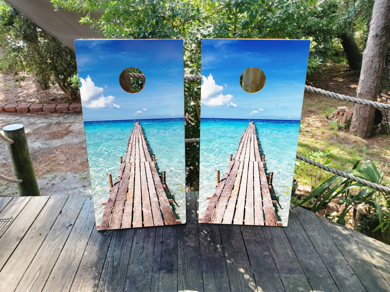 Bright Beach Deck Cornhole Boards