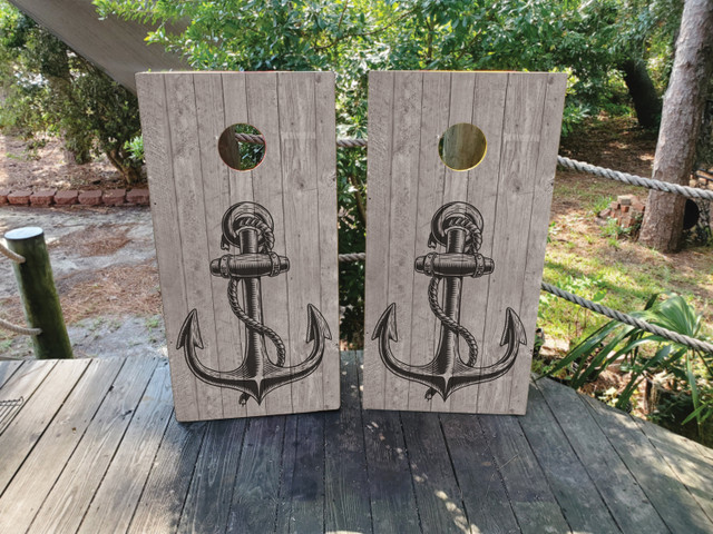 Distressed Nautical Anchor Cornhole Boards