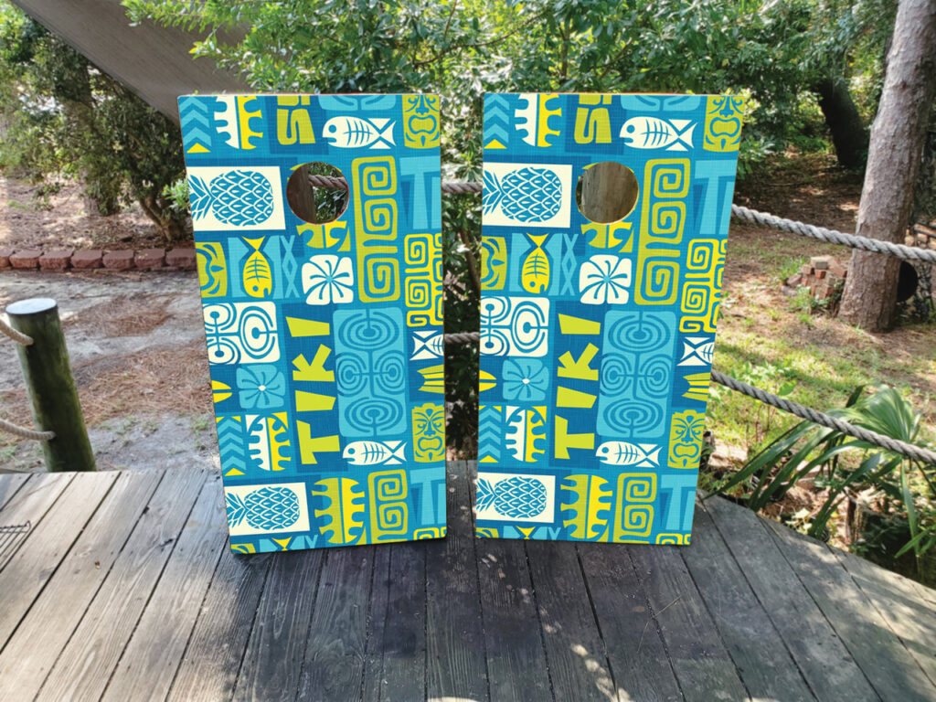 Blue and Green Tiki Cornhole Boards